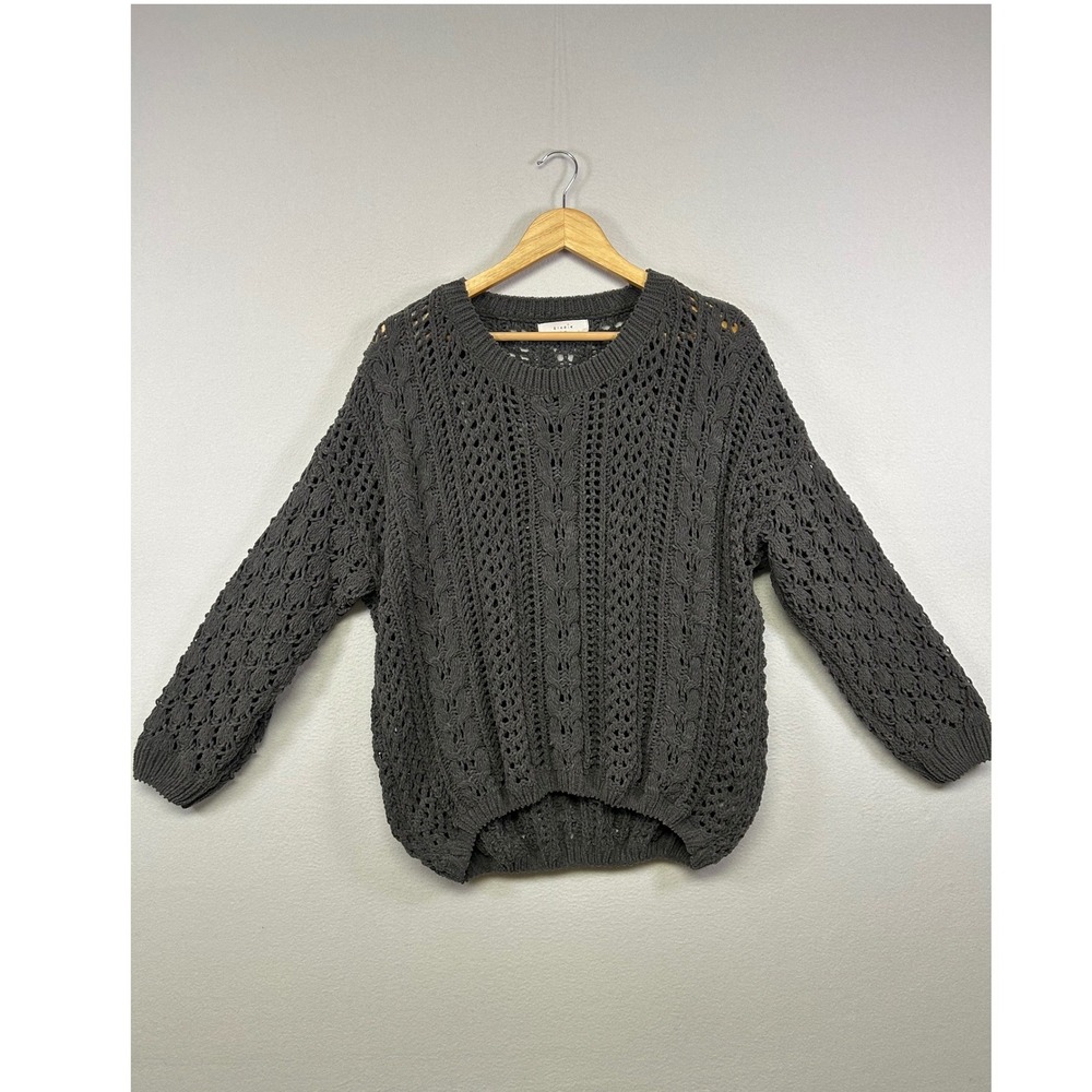 Boho Grunge Elodie Womens Med Charcoal Grey Chenille Crochet Cable Knit Sweater